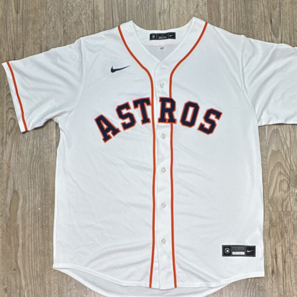 Nike Houston Astros Men's L White Button-Front Baseball Jersey Orange Blue - Picture 3 of 6